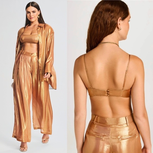 NWT RETROFETE Set Silk Metallic Chiffon High Waist Pleated Short & Bra Top XL - Picture 7 of 16